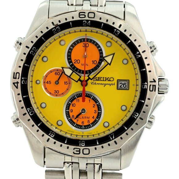 Rare 1998 Men's Seiko Chronograph Alarm Yellow Nagono Olympics Watch 7T32-7C70! - Picture 1 of 9